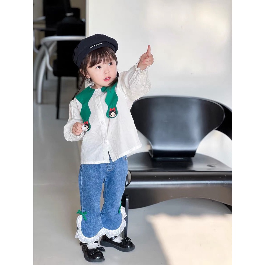 Set Áo Sơ Mi + Quần Jean Năng Động Thời Trang Cho Bé Gái