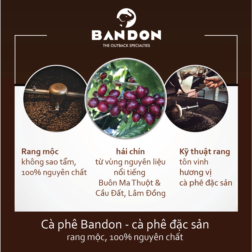 Cà phê phin nguyên chất rang xay mộc sạch BANDON AMUSE đắng thanh hậu ngọt thơm lâu, Arabica Cầu Đất, Robusta red honey