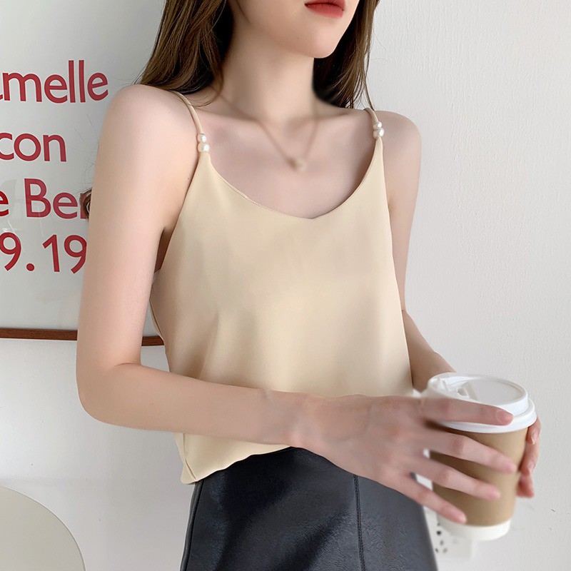 Áo Voan Hai Dây Trơn Màu Với Thiết Kế Cổ Chữ V Xinh Xắn Dành Cho Nữ