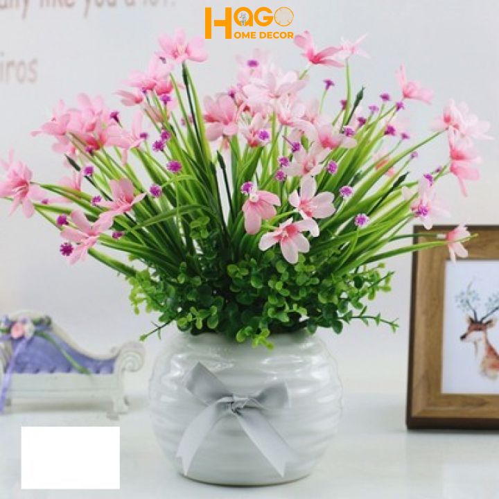 Hoa lụa, chậu hoa,bình hoa thủy tiên cắm sẵn cao 25 cm trang trí, decor nhà cửa, quán cafe