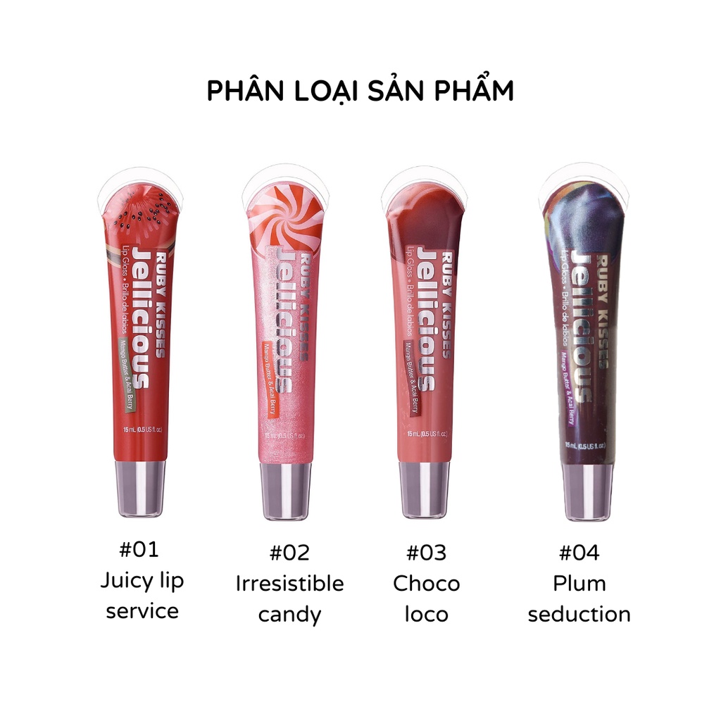 Son bóng có màu siêu đậm dưỡng ẩm môi căng mọng Jellicious RUBY KISS dạng tuýp 15ml