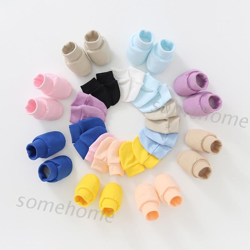 (Hàng Mới Về) Set Găng Tay + Nón + Găng Tay Cotton Chống Xước Cho Bé