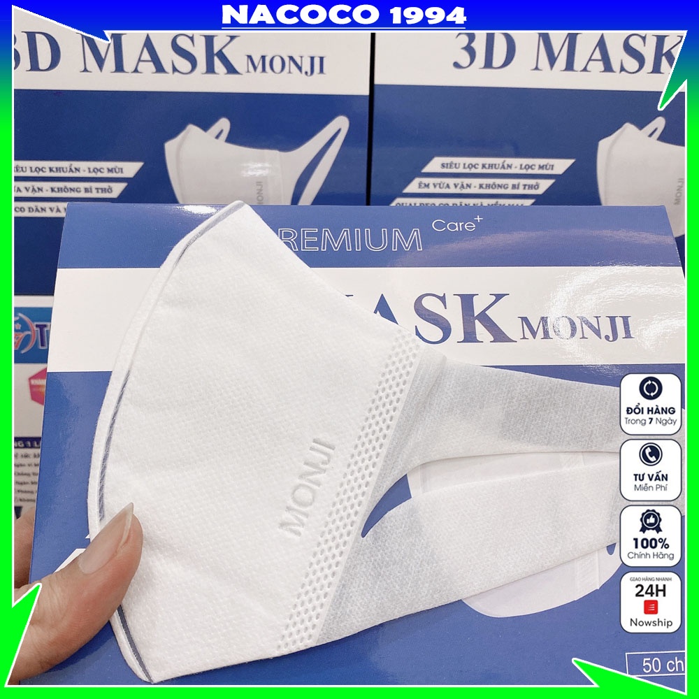 Khẩu trang 3D Mask MONJI chính hãng kháng khuẩn cao cấp công nghệ nhật bản [Hộp 50 Chiếc]