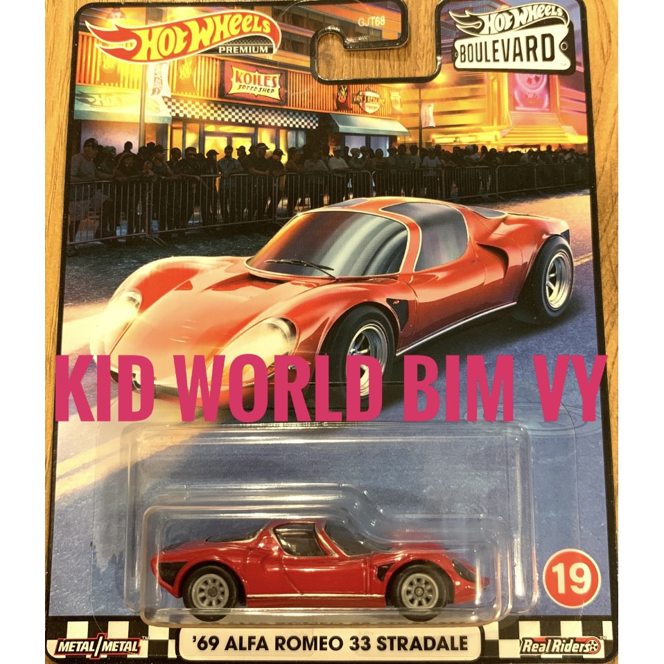 Xe mô hình Hot Wheels Premium Boulevard Series '69 ALFA Romeo 33 Stradale GJT78, bánh cao su.