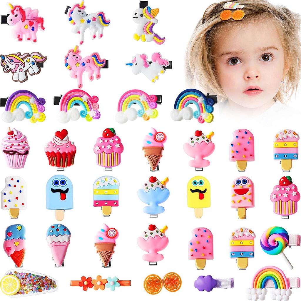 Set 10 kẹp tóc mỏ vịt màu kem/hoạt hình dễ thương cho bé gái