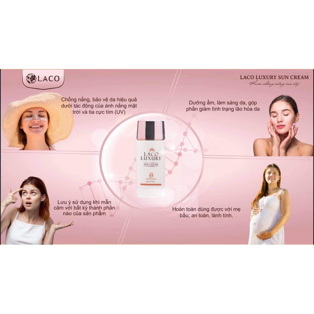 [XÃ HÀNG + QUÀ] Kem chống nắng vật lý Laco Luxury Sun Cream 50ml SPF45 không nhờn kiềm dầu phù hợp mọi loại da + quà 30k