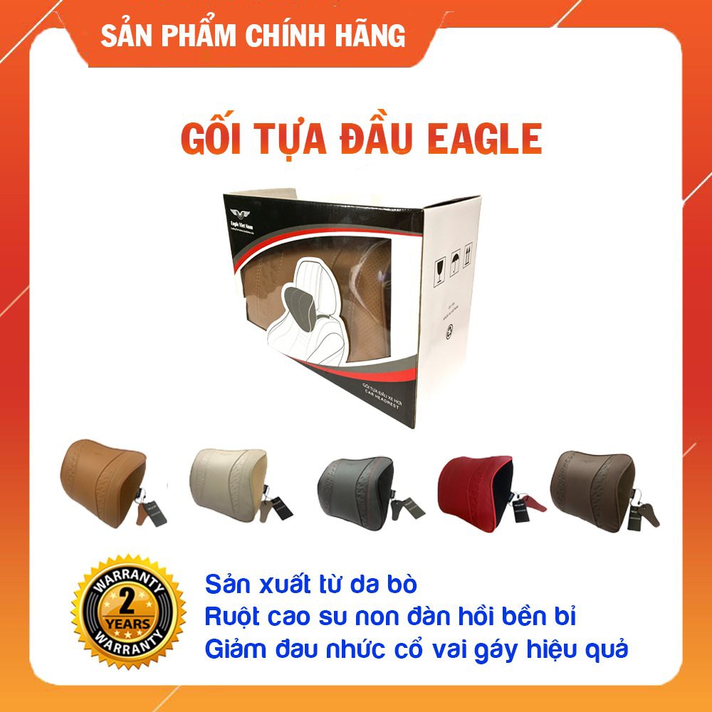 Gối tựa đầu ô tô cao su non bọc da bò thật chính hãng eagle - cho ghế oto, gh