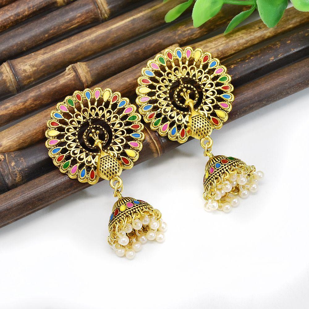 Bông Tai Hình Chim Công Bằng Hợp Kim Phối Tua Rua Phong Cách Bohemian Đơn Giản Sáng Tạo WMES15H Dành Cho Bạn Gái