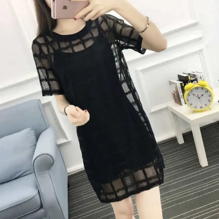 Váy Ngắn Tay 153204 Set Đầm Lưới Hai Dây Plus Size Thời Trang Nữ