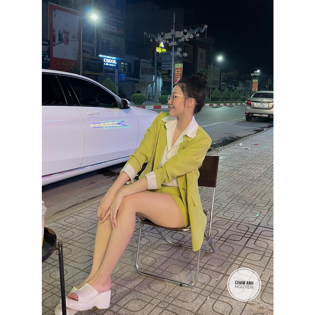 Set bộ vest nữ dài tay, Áo blazer nữ nhiều màu quần short nữ phong cách Hàn quốc