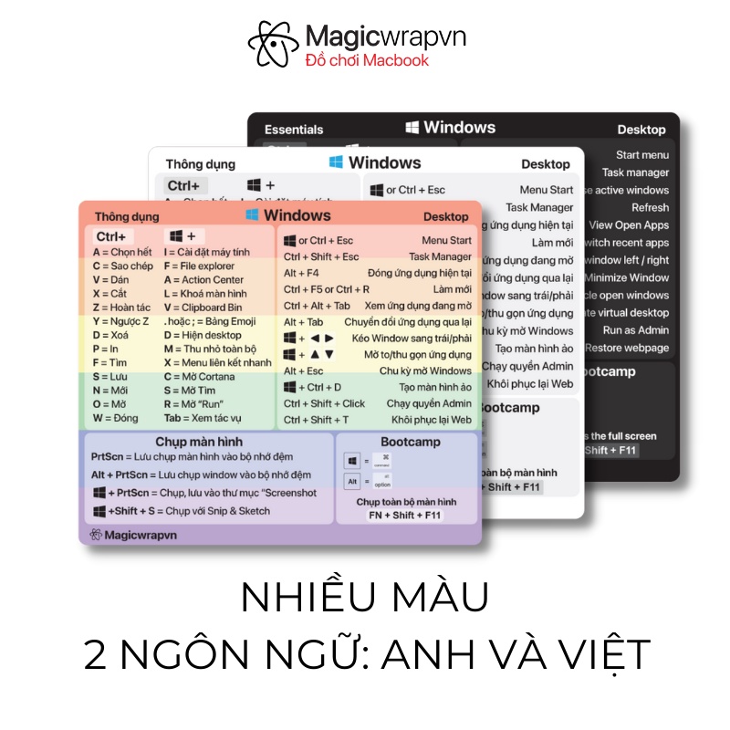 [V3] Miếng dán phím tắt Win.đows 10 / 11 Có boot.camp | Magicwrapvn | Cho mọi laptop. Sticker phím tắt.