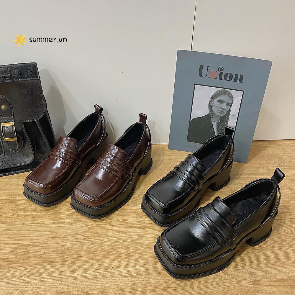 Giày Da Mũi Vuông Đế Dày Phong Cách Anh Quốc Thời Trang Thu Đông 2022