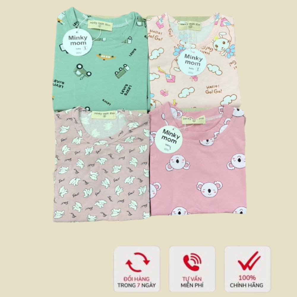 Bộ cộc tay cho bé MINKY MOM, quần áo trẻ em cho bé trai bé gái Xu Xu Kids chất cotton size từ 7 đến 18kg
