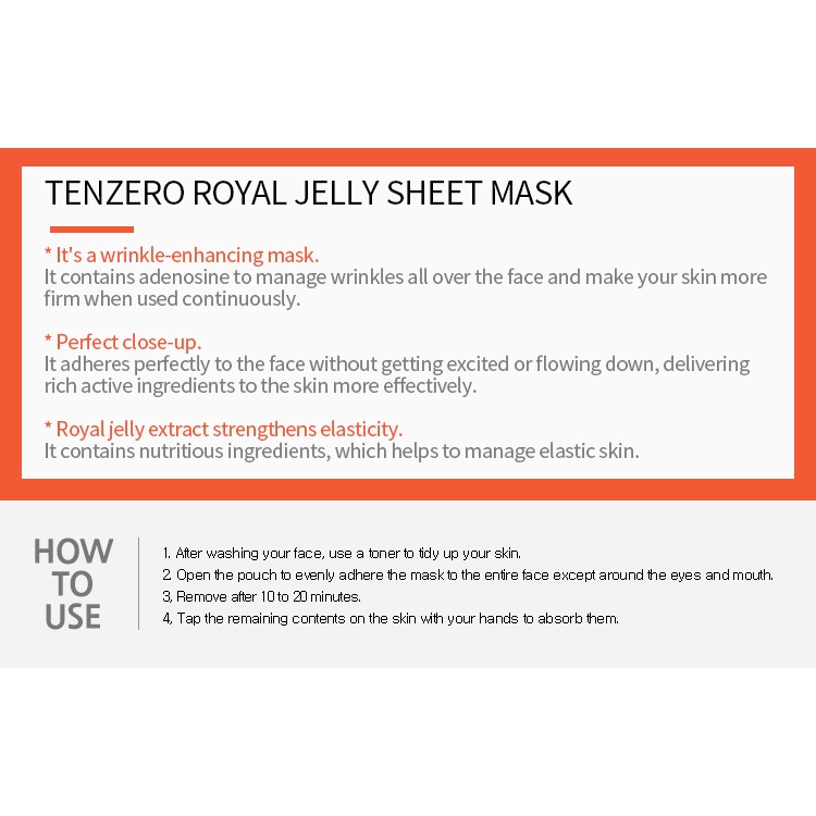 Set 10 mặt nạ sữa ong chúa Tenzero Royal Jelly Sheet Mask 25ml