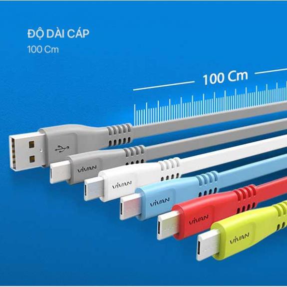 [Mã ELFLASH3 hoàn 10K xu đơn 20K] Cáp Sạc Micro VIVAN CSM100S Nhựa Dẹt 1m - BẢO HÀNH 1 ĐỔI 1 CHÍNH HÃNG