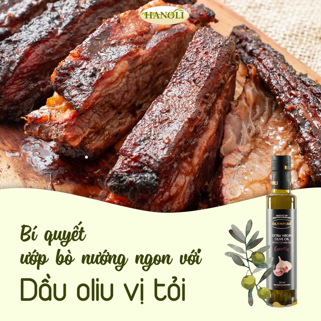 Dầu Oliu Siêu Nguyên Chất Olympias Vị Tỏi / Extra Virgin Olive Oil 250ml Nhập Khẩu Nguyên Chai Hy Lạp