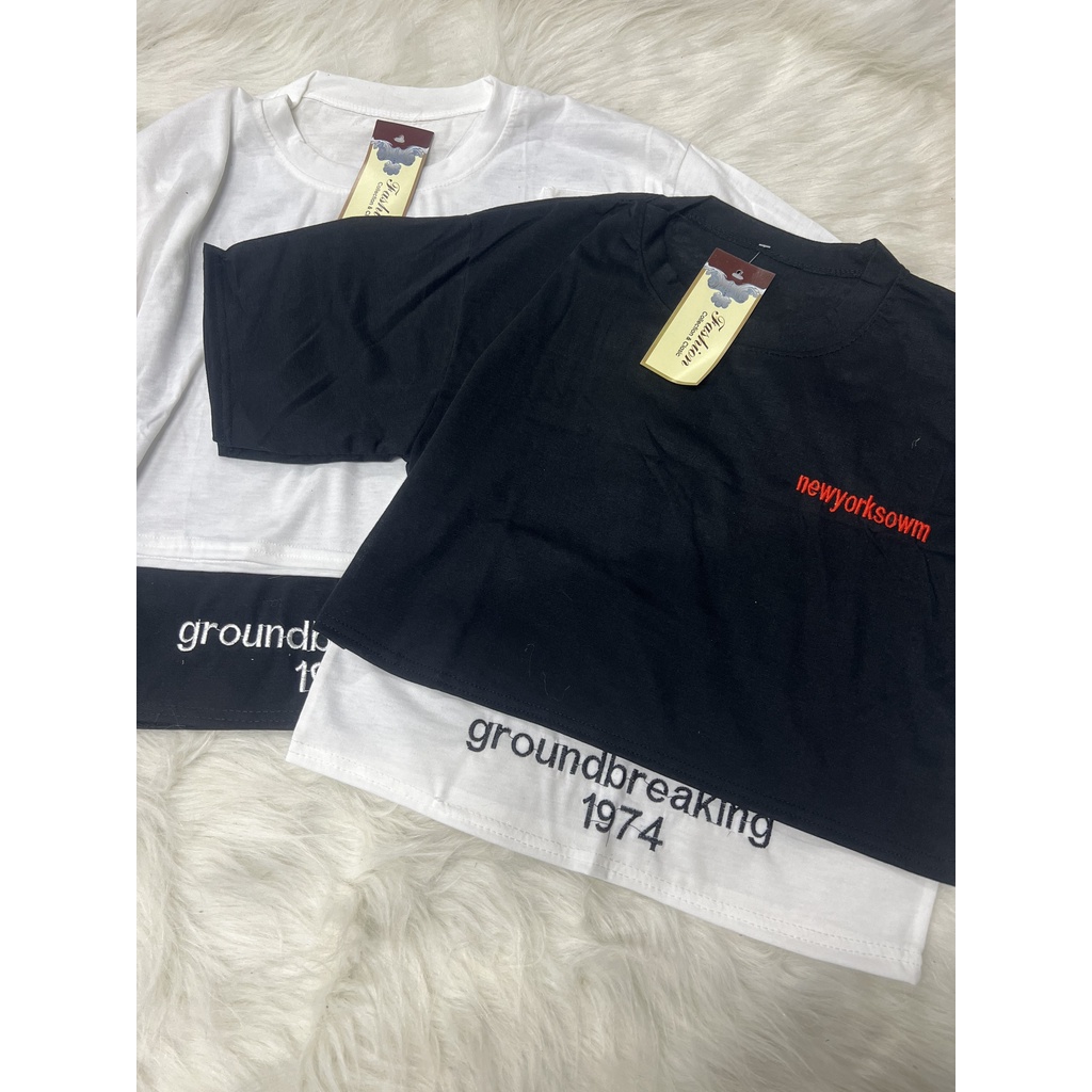 Set áo crt 2 món thêu groundbreaking 1974 nữ - Bộ áo croptop tay lỡ mix áo dáng cộc 2 màu ĐEN | TRẮNG ulzzang