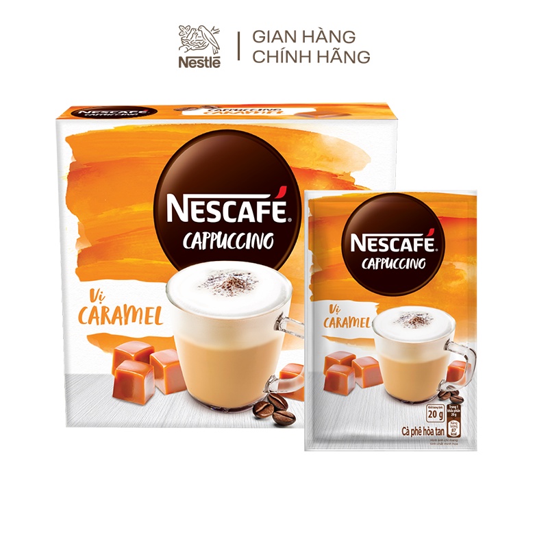 [Tặng 1 ly sứ]Combo 3 hộp cà phê hòa tan Nescafé Nestle bao bì mới: 1Cappuccino dừa+1Cappuccino caramel+1Latte sôcôla