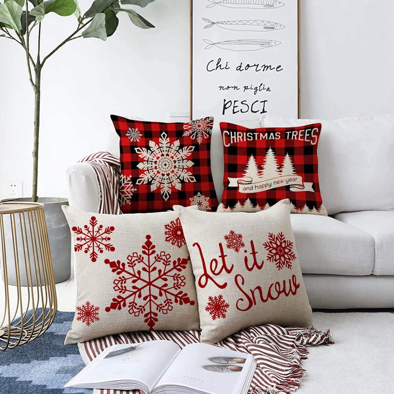 8 Pcs Farmhouse Rustic Christmas Throw Pillow Case Xmas Decorations, 4 Pcs A & 4 Pcs B