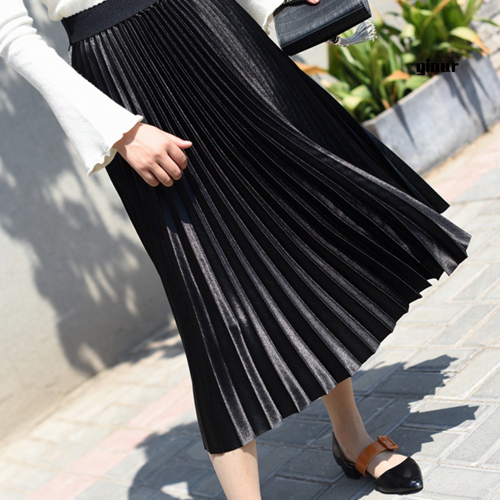 Chân Váy Maxi Lưng Cao Xếp Ly Phong Cách Vintage