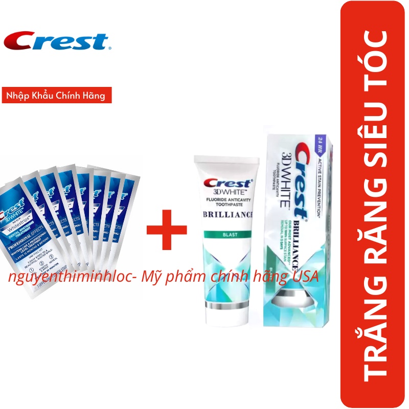 Combo trắng răng Miếng dán trắng răng Crest Professional + Kem đánh răng Crest 3D (7 ngày)