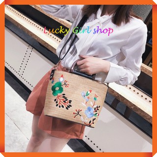 Túi Cói Nữ Thêu Tay Độc Đáo size 27*20*9cm - Lucky Girl shop NHA TRANG