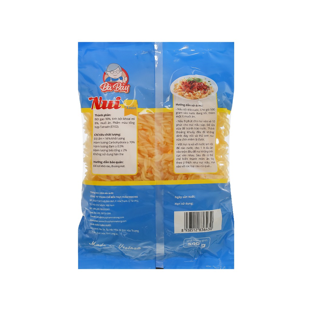 Nui xoắn Bà Bảy gói 500g