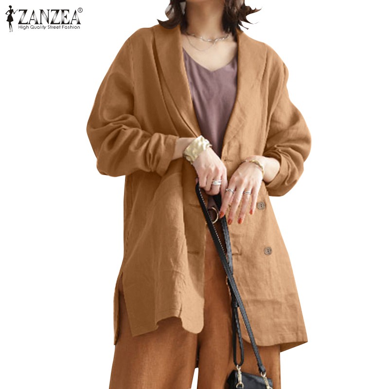 Áo Khoác Cardigan ZANZEA Màu Trơn Xẻ Tà Thời Trang Nữ