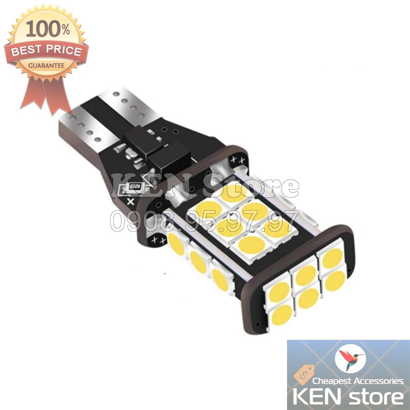 Bóng LED T15 chân bóng T10 làm xi nhan, đèn lùi cho ô tô, xe máy 24 chip smd 3030