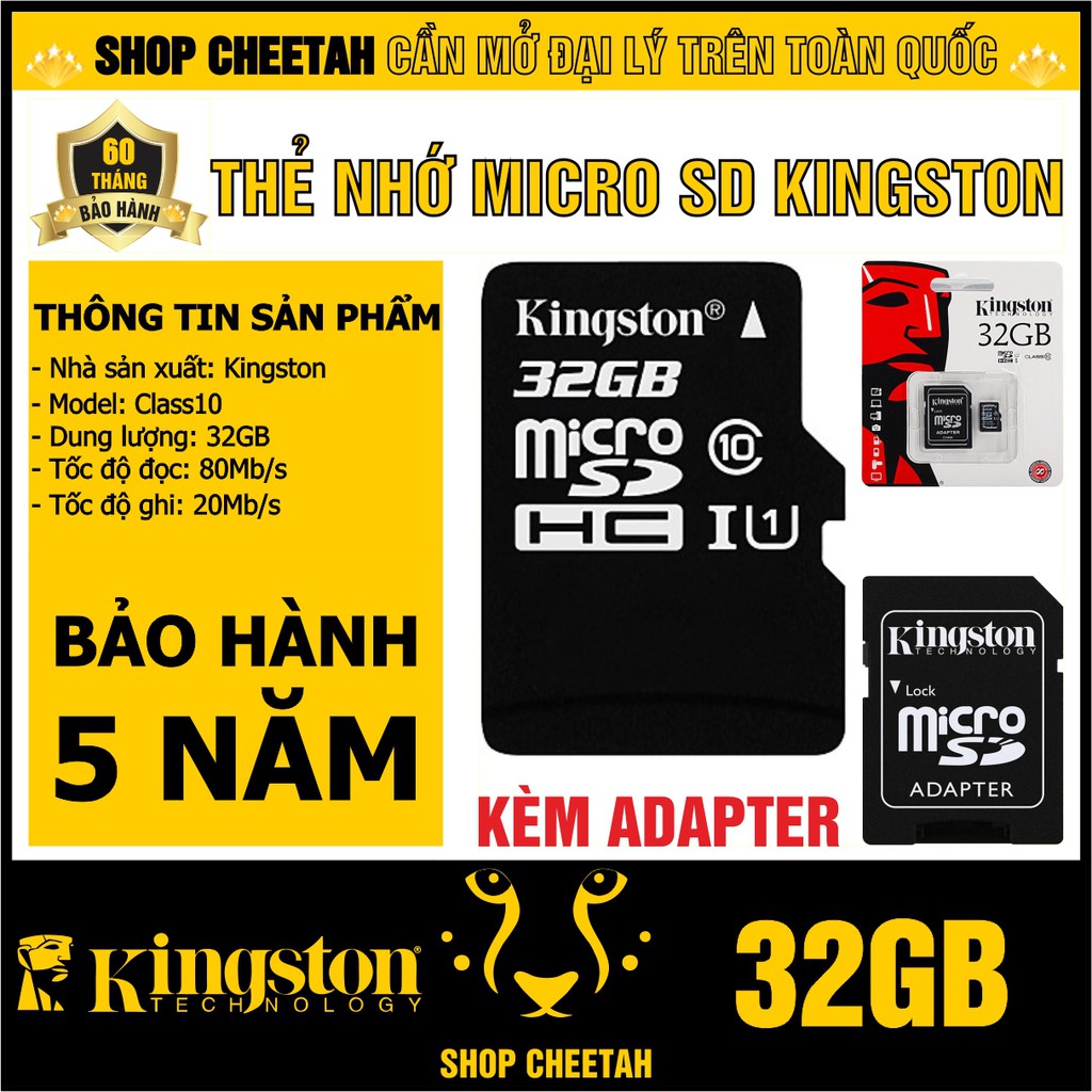 Thẻ nhớ Kingston 32GB – KINGSTON MicroSD Class10 – CHÍNH HÃNG – Bảo hành 5 năm – Kèm Adapter