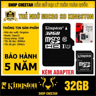 Mua Thẻ nhớ Kingston 32GB – KINGSTON MicroSD Class10 – CHÍNH HÃNG – Bảo hành 5 năm – Kèm Adapter