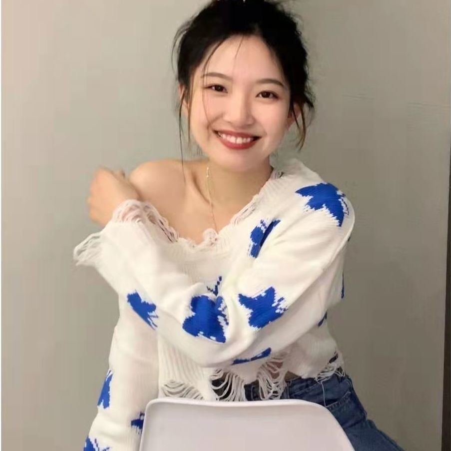 Áo Sweater Dệt Kim Trễ Vai Dáng Ngắn Phong Cách Hàn Quốc Cho Nữ