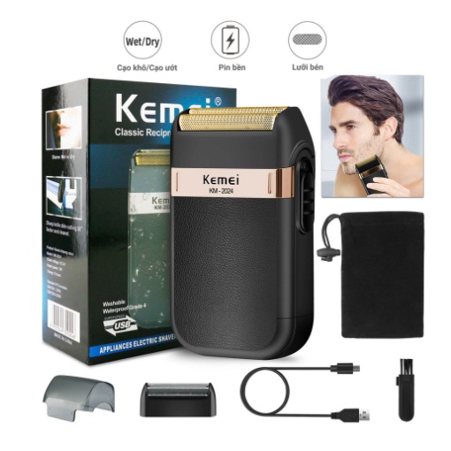 Máy Cạo Râu Khô Đa Năng Lưỡi Kép 3 Mức Tốc Độ Kemei KM-2026 Màn Hình LCD, Sạc Pin, Chính Hãng