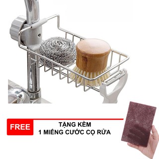 (TẶNG KÈM MIẾNG CỌ NỒI) KỆ ĐỠ INOX GẮN BỒN SIÊU CHẮC CHẮN, ĐỰNG ĐỒ DÙNG RỬA CHÉN, XÀ BÔNG,...