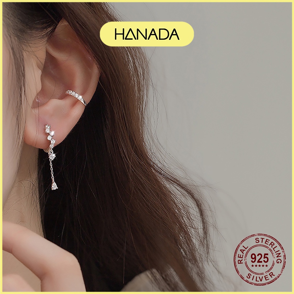 Khuyên Tròn Bạc 925 Ziczac Đính Đá, Bông Tai Giọt Lệ Rơi Dáng Dài Đi Tiệc Sang Trọng 1027 D3