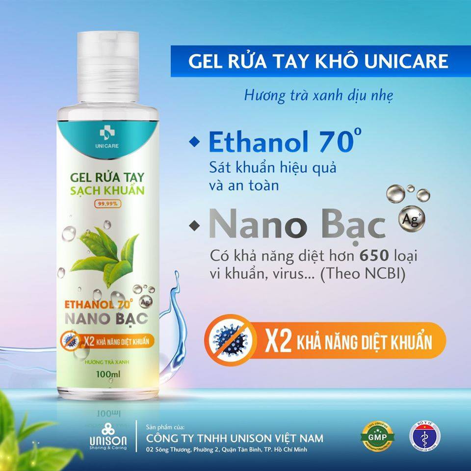 Gel rửa tay Unicare nano bạc diệt khuẩn 99%