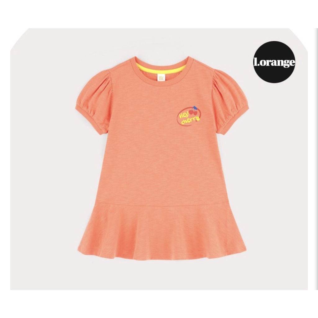 Áo váy cotton xước bé gái in chữ Hej cherry. HA2892