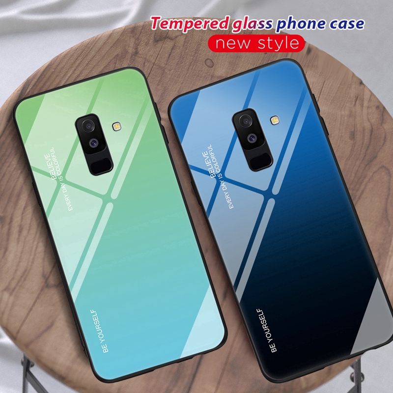 Ốp điện thoại kính cường lực cứng màu gradient cho Samsung Galaxy A6/A8 2018