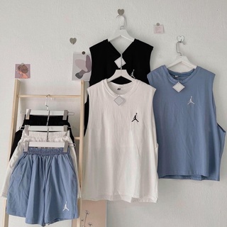 SET ÁO TANKTOP 2 LỚP KÈM QUẦN SOOC thun thêu hình người ném bóng rổ