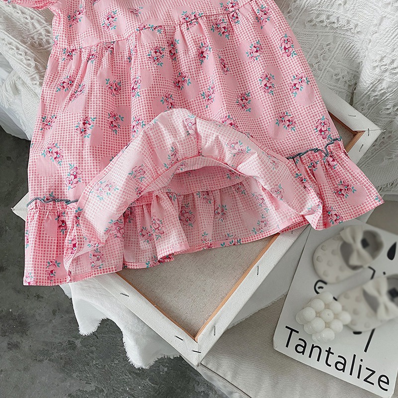 Đầm Công Chúa Mùa Hè Hai Dây Tay Phồng In Họa Tiết Hoa Dễ Thương Phong Cách Hàn Quốc Cho Bé Gái