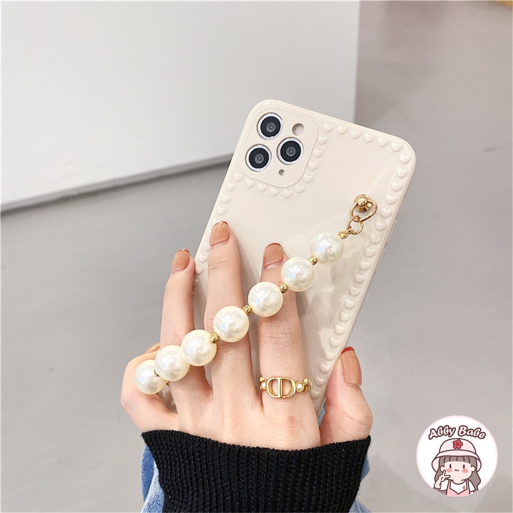 Ốp Điện Thoại TPU Mềm Chống Sốc Đính Ngọc Trai Thời Trang Kèm Dây Đeo Tay Cho IP 13 12 11 Pro Max XR 8 7 Plus