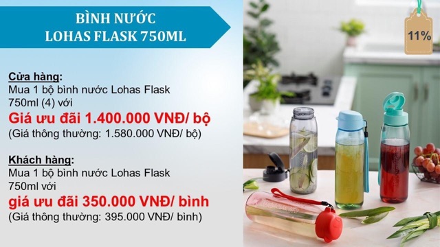 [Mã LIFE50KALL giảm 10% đơn 200K] Bình nước chịu nhiệt siêu kín mini Lohas Flask 350ml 550ml 750ml Tupperware