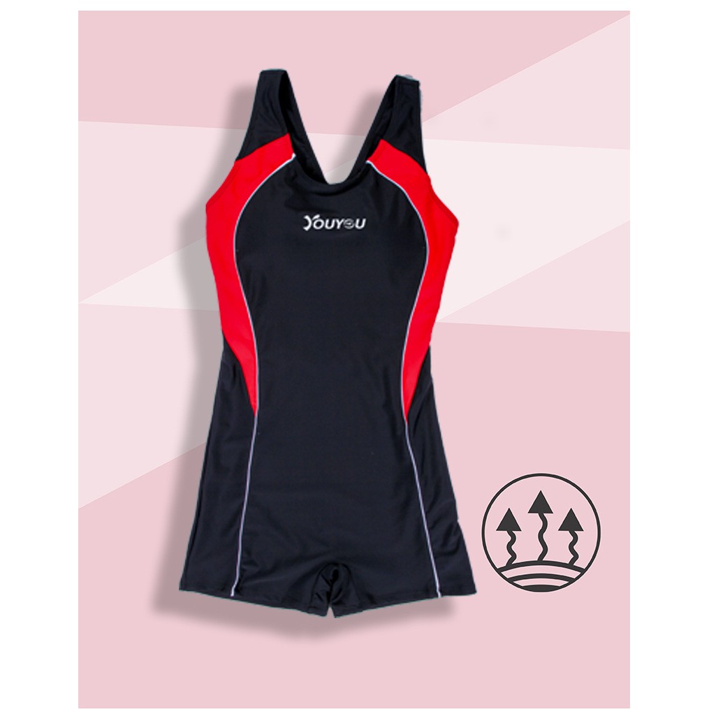 bikini bộ đồ bơi nữ chuyên nghiệp hiệu youyou liền mảnh đen phối đỏ | BigBuy360 - bigbuy360.vn