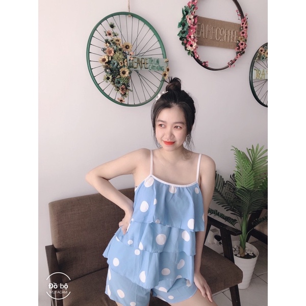 ❤️DỄ THƯƠNG CỰC❤️Đồ Bộ Đùi 2 dây, đồ bộ đùi ba tầng [ảnh+video thật]