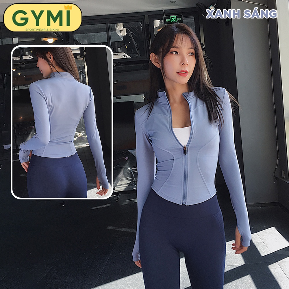 Áo khoác tập gym yoga nữ chất thun lạnh GYMI AK04 dáng croptop vải mền mịn co giãn thoáng khí chống nắng