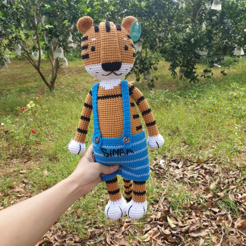 Hổ nhồi bông - Gấu bông handmade cao cấp Amigurumi - Hổ quần yếm handmade dễ thương làm quà cho bé