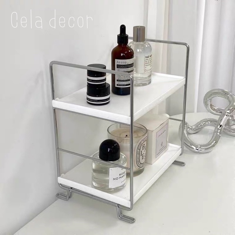 Kệ inox 2 tầng đựng đồ đa năng - Kệ kim loại đựng mỹ phẩm thiết kế sang trọng | Cela.decor