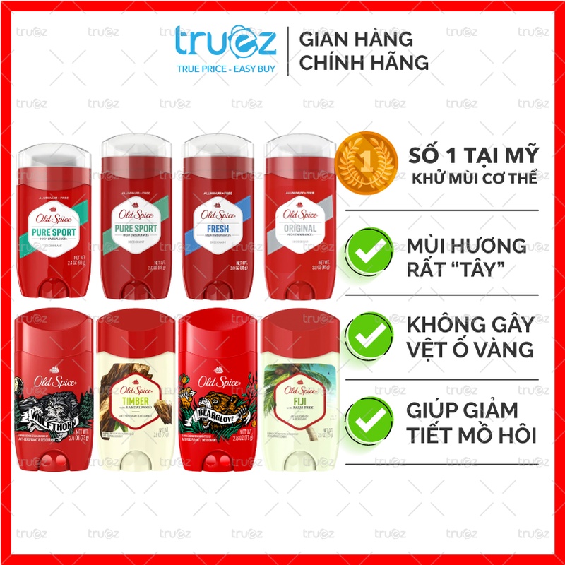 Lăn khử mùi Old Spice Mùi Hương Đặc Biệt Chuẩn [Mỹ] Pure Sport, Fresh, Original, Timber, Bearglove, Fiji, Wolfthorn