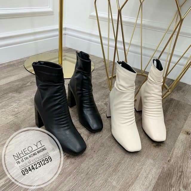 BOOTS NHĂN MŨI VUÔNG CAO CỔ KHOÁ KÉO LÓT LÔNG  [FULL BOX ]