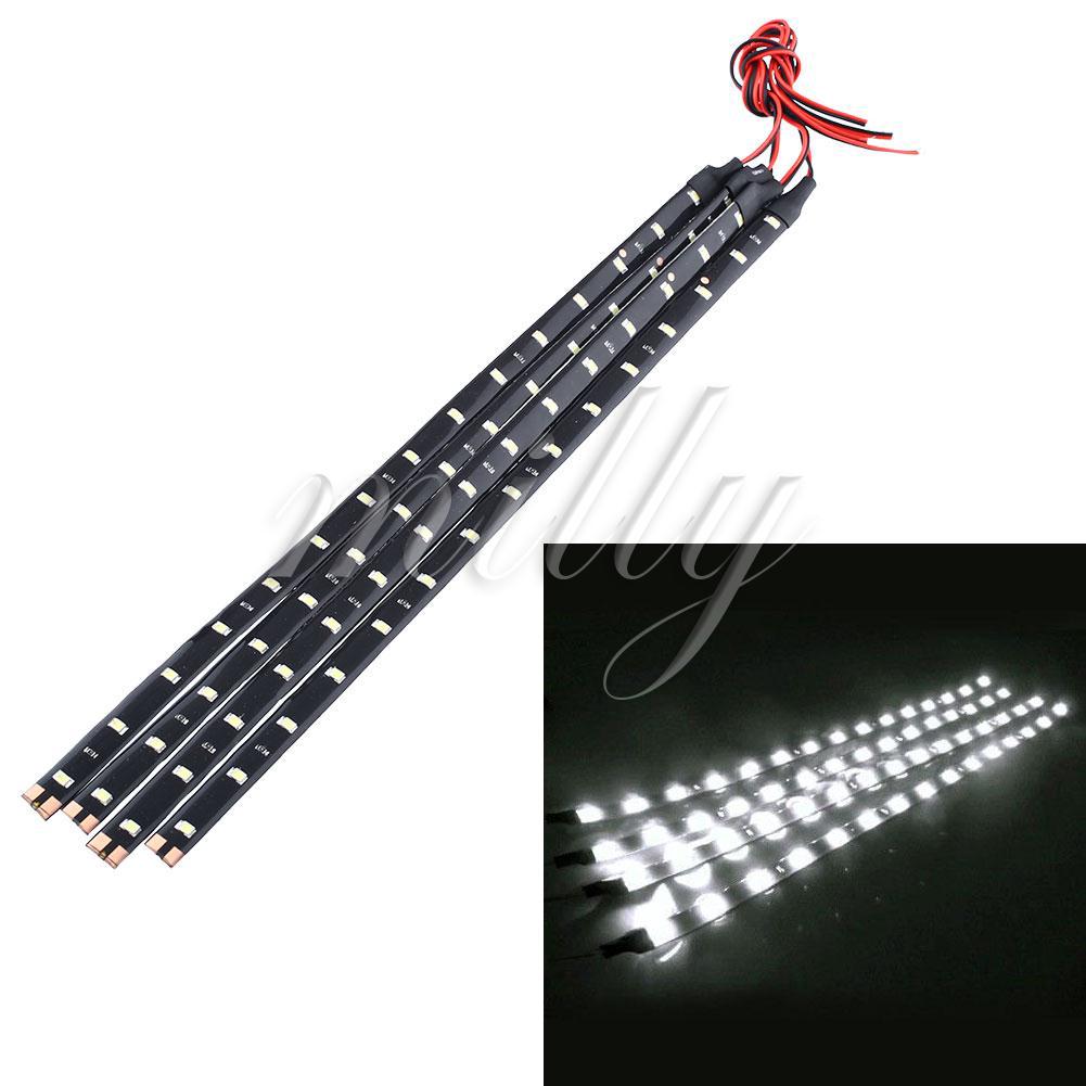 4Pcs White 30cm Waterproof Strip Light For Car Motor Auto Flexible Decor